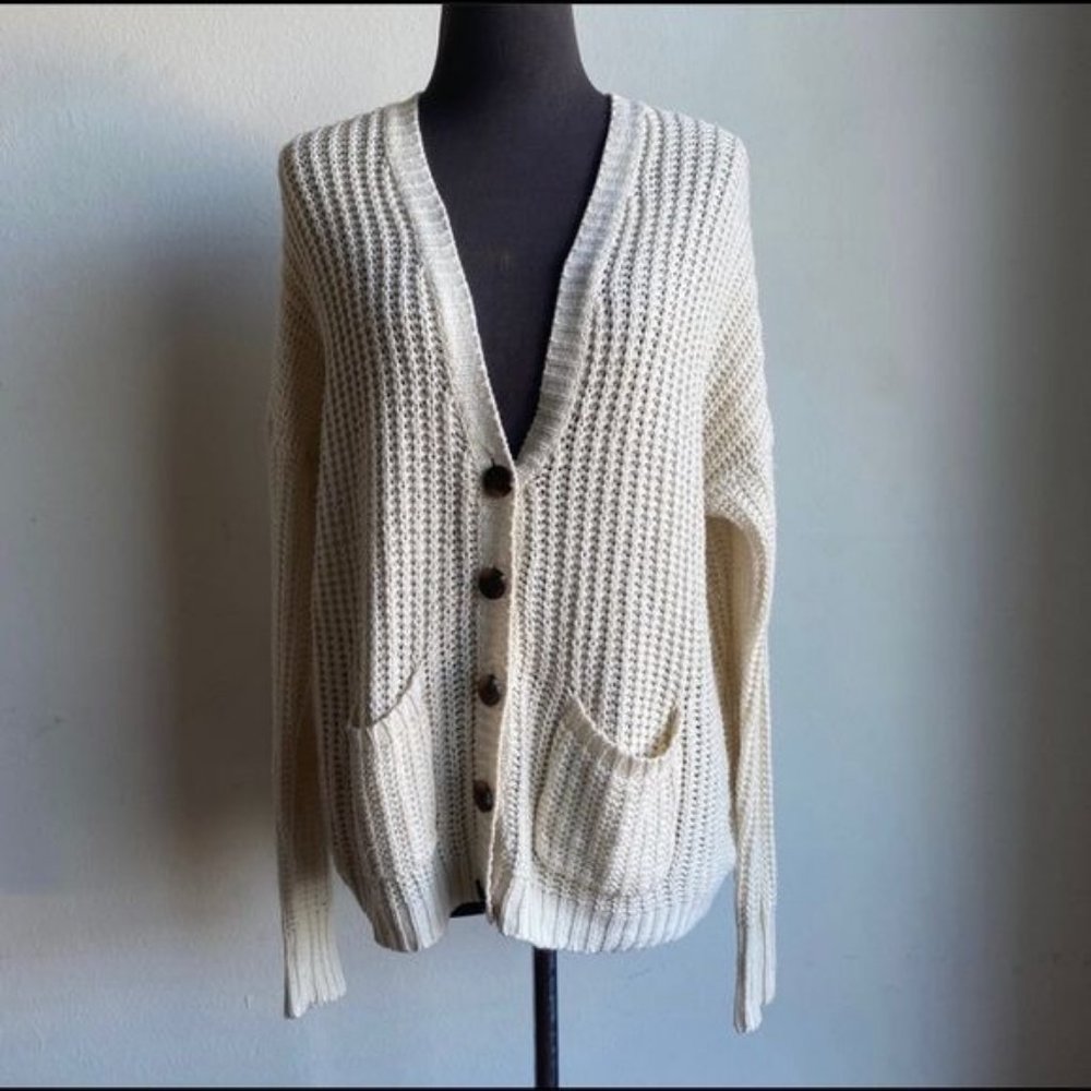 BDG sz SP button down open knit lace up back v-neck cardigan sweater - Picture 1 of 8